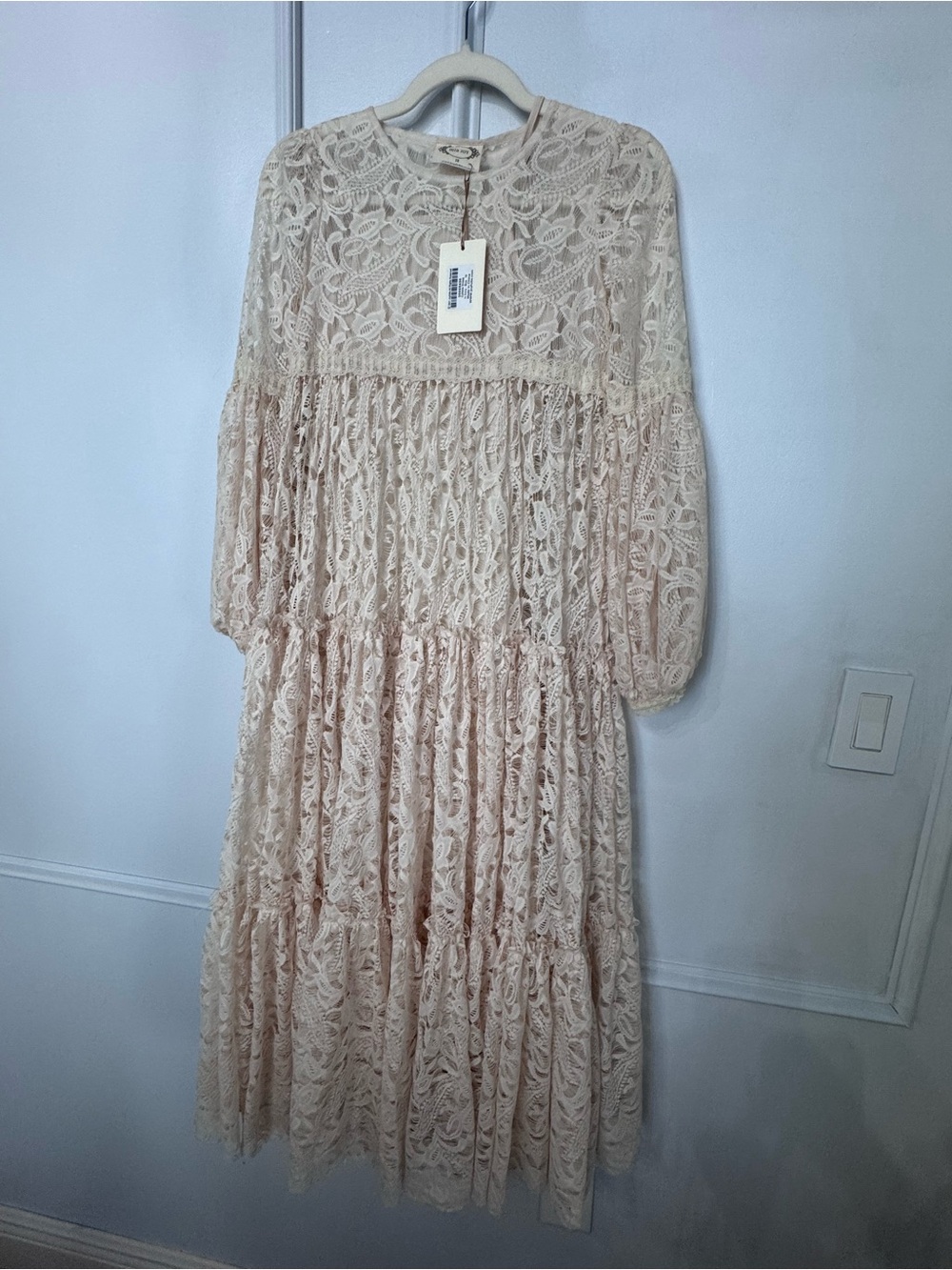 Lace Tiered Midi Dress in Blush - Women's